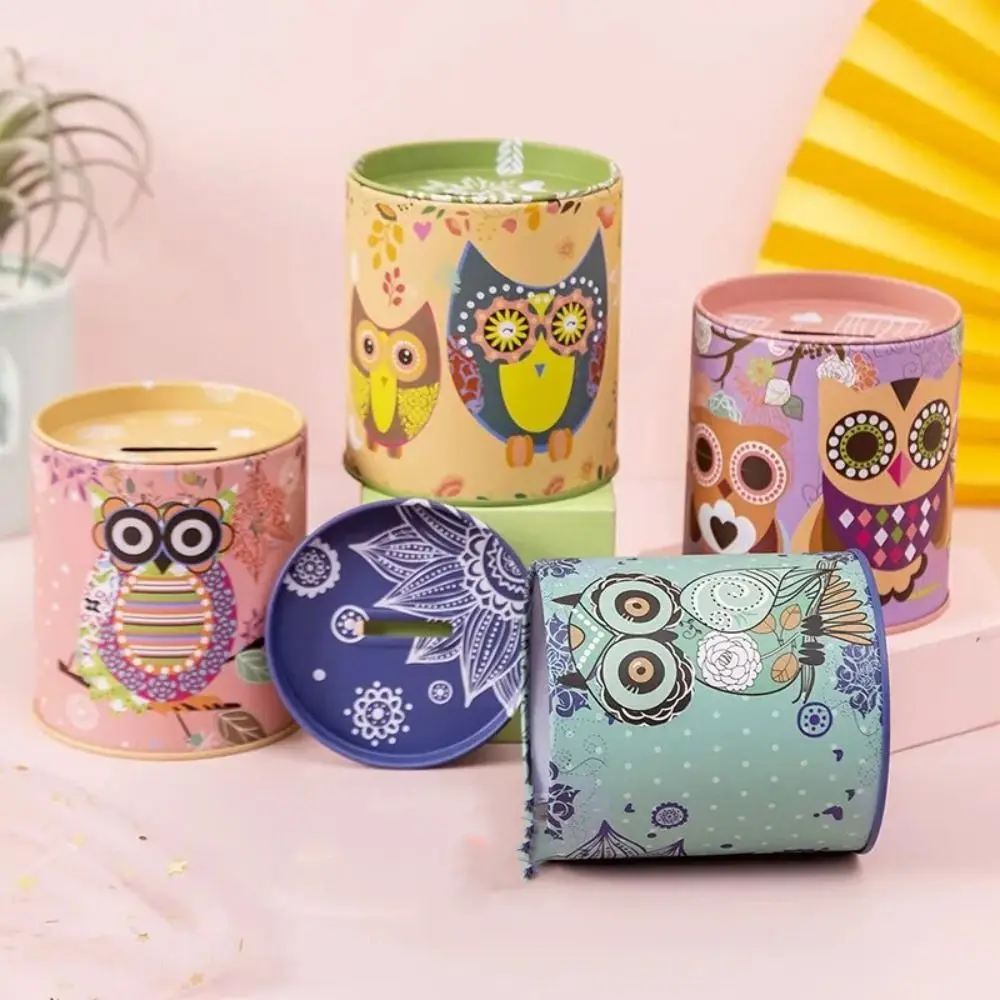 Easy Use Mini Owl Piggy Bank Cute Anti-fall Round Saving Banks Cartoon Iron Metal Storage Box Prize Gift