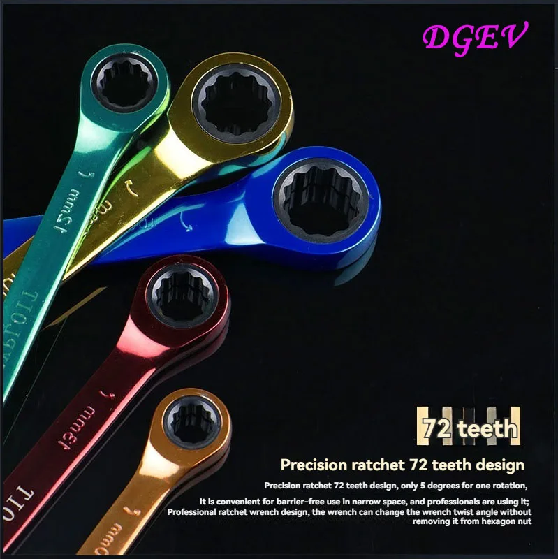 DGEV1-9pcs Universal Colorful Multifunctional Ratchet Wrench Adjustable Torque Ratchet Wrench Bicycle Motorcycle Car Repair Tool
