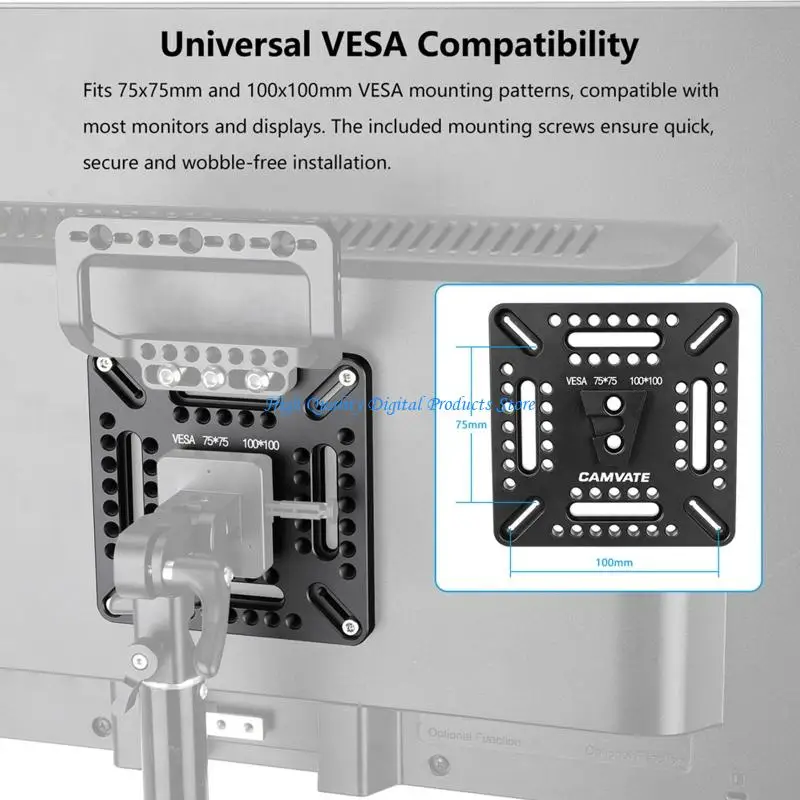 U2JE VESA Monitor Mounting Cheese Plate With Integrated V Lock Clip For Studio Equipment Lighting Audios Device Attachment