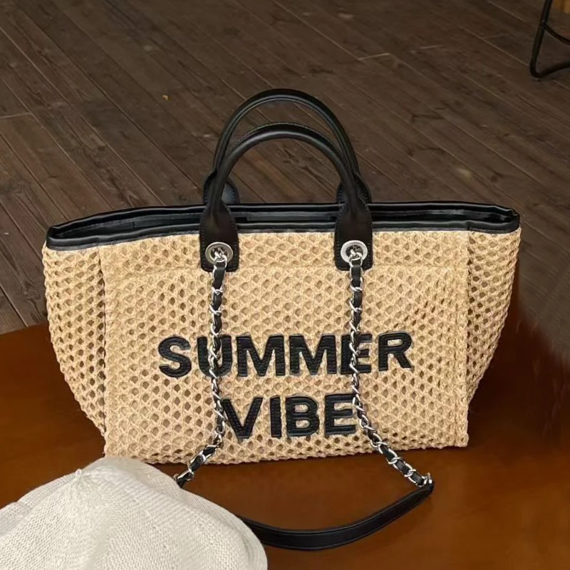 

Bohemian Beach Straw Tote bags For Women Luxury Designer Handbags And Purses 2026 New In Grass Knitting Hollow Underarm Shoulder