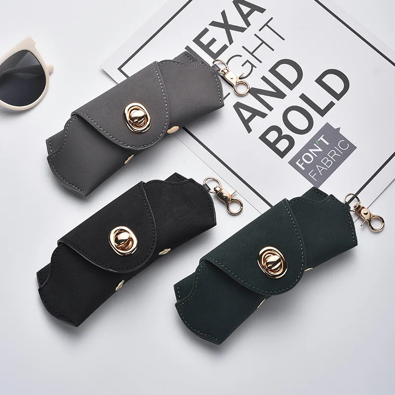 

Custom Embossed Logo Suede Leather Glasses Case Portable Neck Strap Sunglasses Storage Bag for Men Women Oem Wholesale
