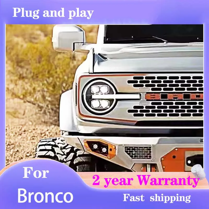 Car Styling for Ford Bronco Head Lamp 2020-2023 Bronco Headlights DRL Turn Signal High Beam Projector Lens