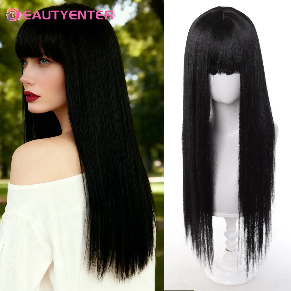 

Black Straight Synthetic Wig with Bangs High Density Natural Looking Wig for Women Ideal for Daily Wear And Music Events