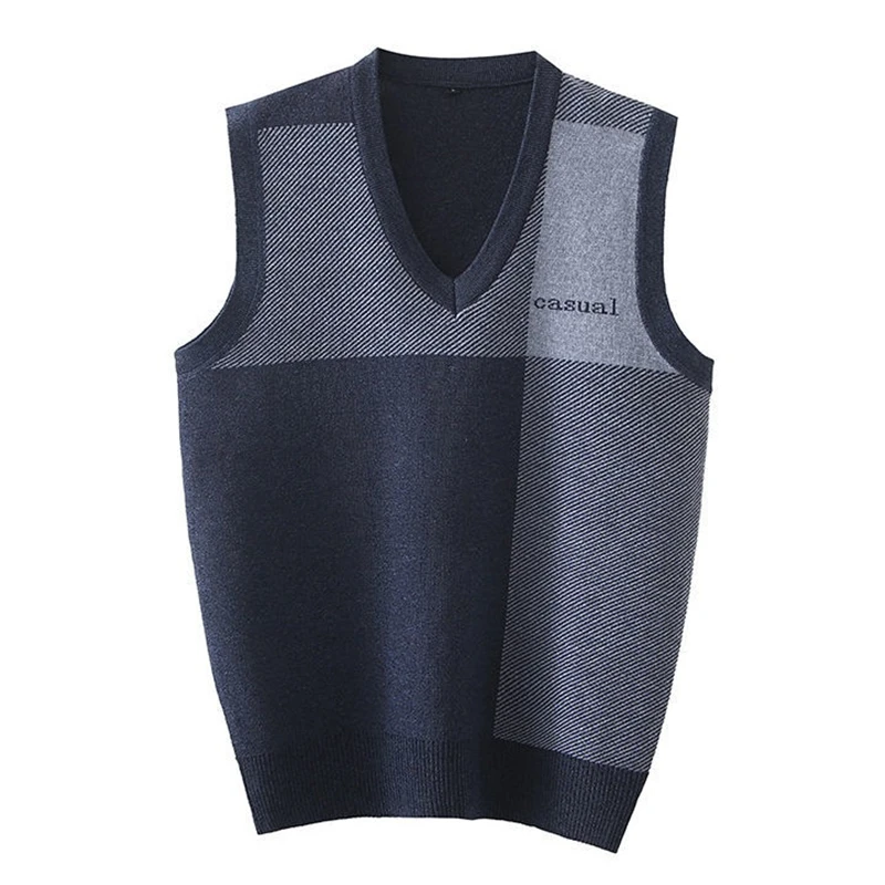 Men's Vest Knit Sweater Waistcoat Thin Spring and Autumn Casual Clothes V-neck Sleeveless