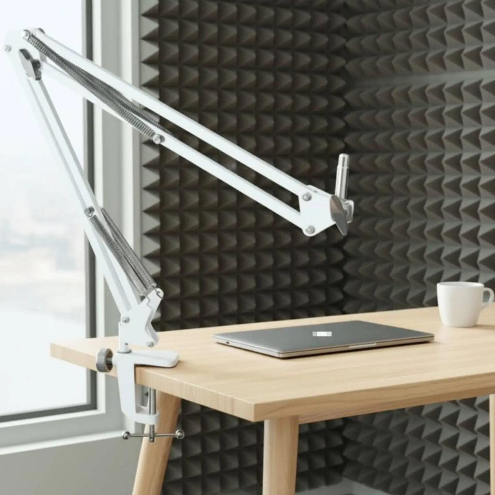 Support de bras pour enregistreur audio blanc avec filtre anti-vent en U, support de micro réglable pour enregistreur audio de bureau, rotation à