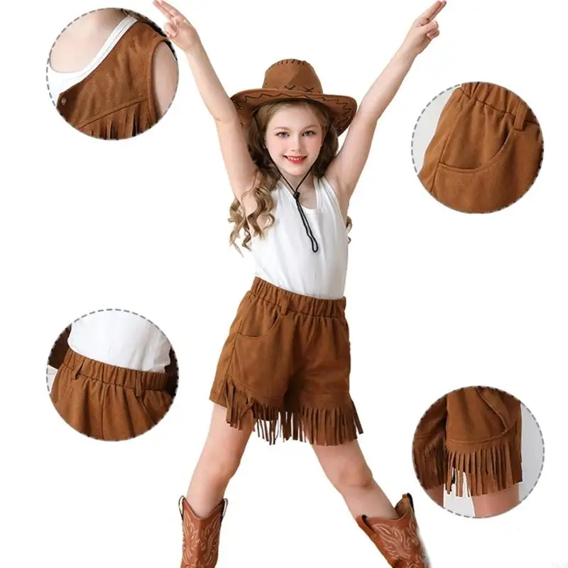 Y5JD Western Cowgirl Fringe 반바지 반바지 하이 허리 술 프린지 반바지 60 년대 70 년대 히피 반바지 코스프레 할로윈 파티 의상