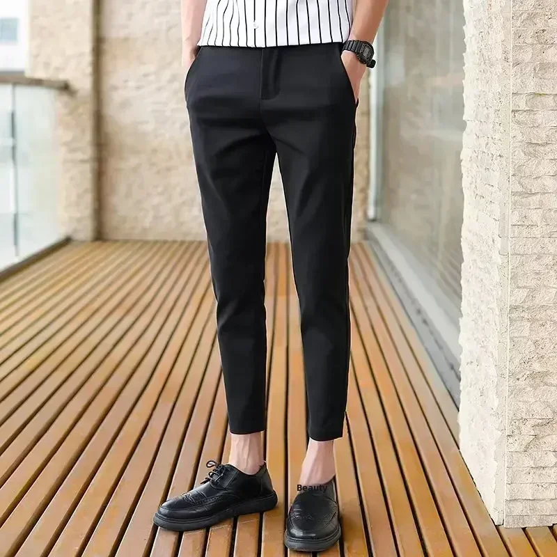 B1336 Summer Black Gray Thin Business Casual Pants Men's Pants Outdoor Elastic Breathable Straight Leg Sweatpants