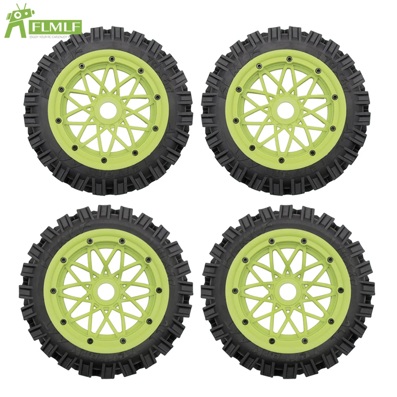 FLMLF All Terrain Front or Rear Tires with Wheel Hub Liner Foam Kit for 1/5 HPI ROFUN BAHA ROVAN KM BAJA 5B SS Rc Car Toys Parts