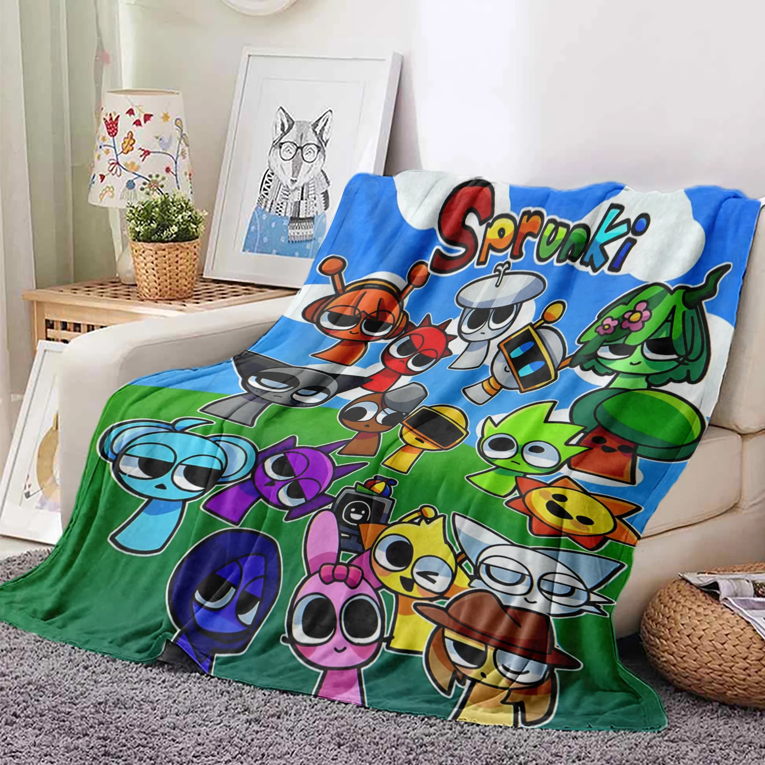 S-pprunki Game box Cartoon print Blanket Soft Warm Throw Blanket for Living Room Office Bedroom-Gift for Birthday Home Travel