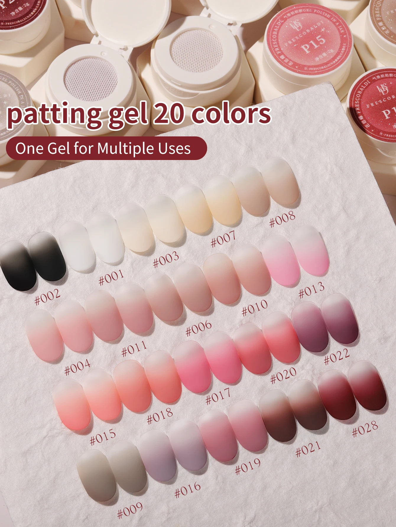 FRESCOBALDI 20-farbiger, aufpinselbarer, hochpigmentierter, halbfester Gel-Nagellack, geeignet für Salon- und Heimgebrauch, für alle Jahreszeiten. – Detail 2