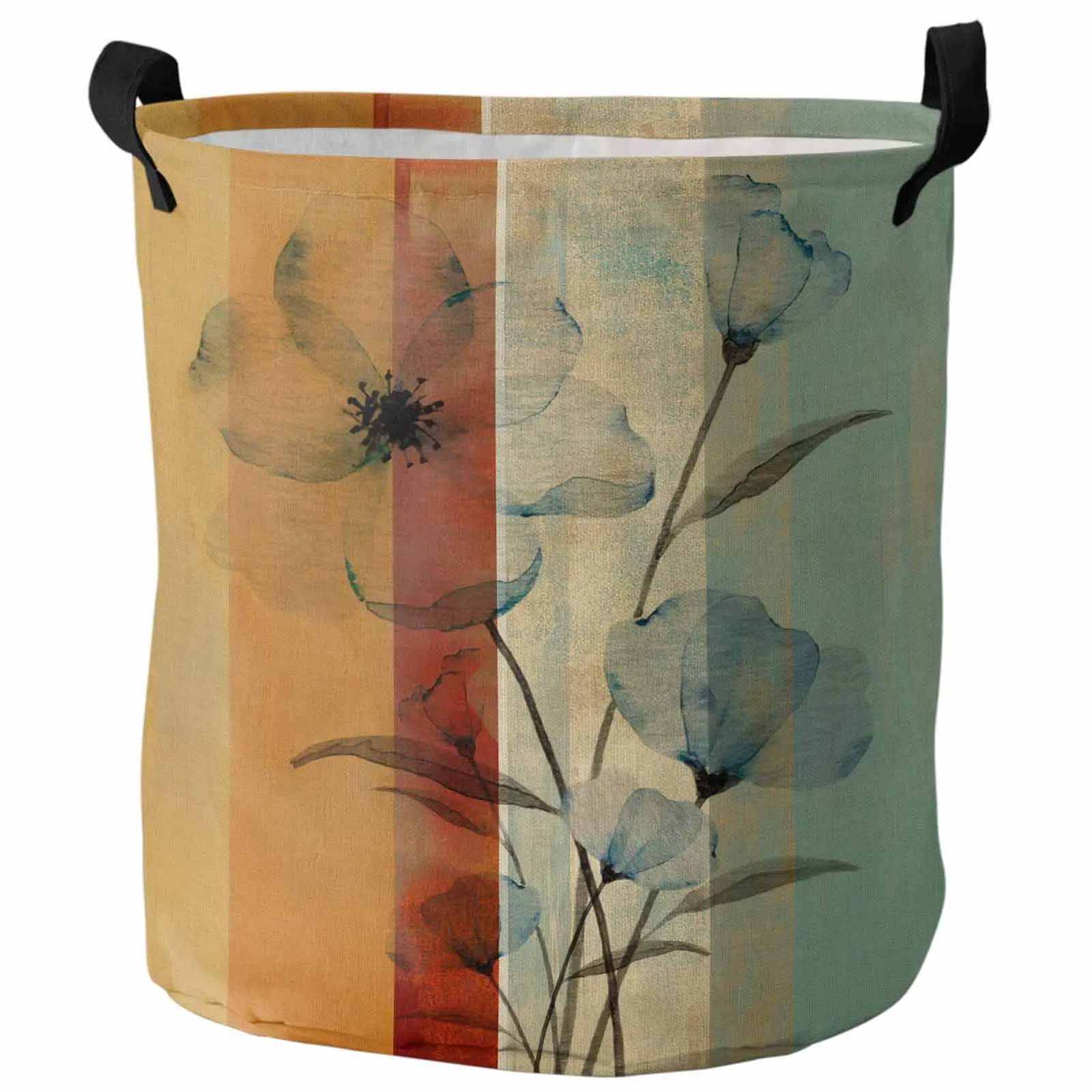 Overlay Of Flower Stripes Foldable Dirty Laundry Basket Kid's Toy Organizer Waterproof Storage Baskets