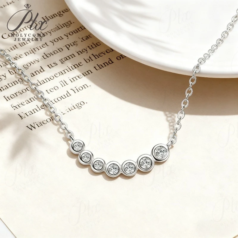 

Ожерелье из муассанита круглой огранки белого/желтого/розового золота, подвеска-пасьянс, сверкающие повседневные украшения, элегантный подарок для мамы и нее