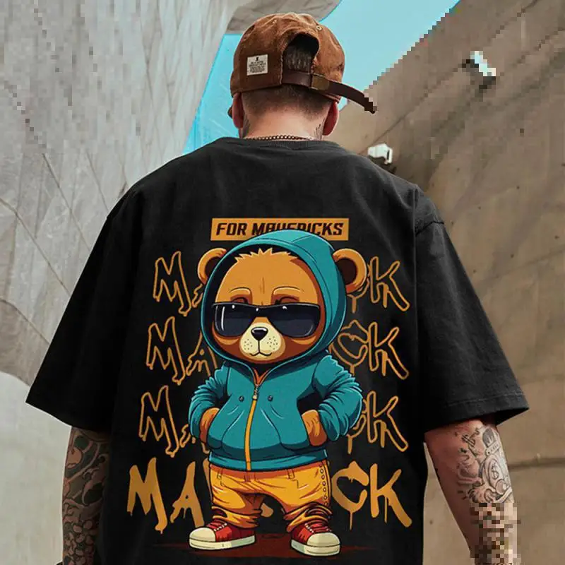 Fashion Brand Large Size Loose Men's 5/4 Short Sleeve T-shirt Cartoon Printing Fashion Summer Design Sense China-chic 8xl