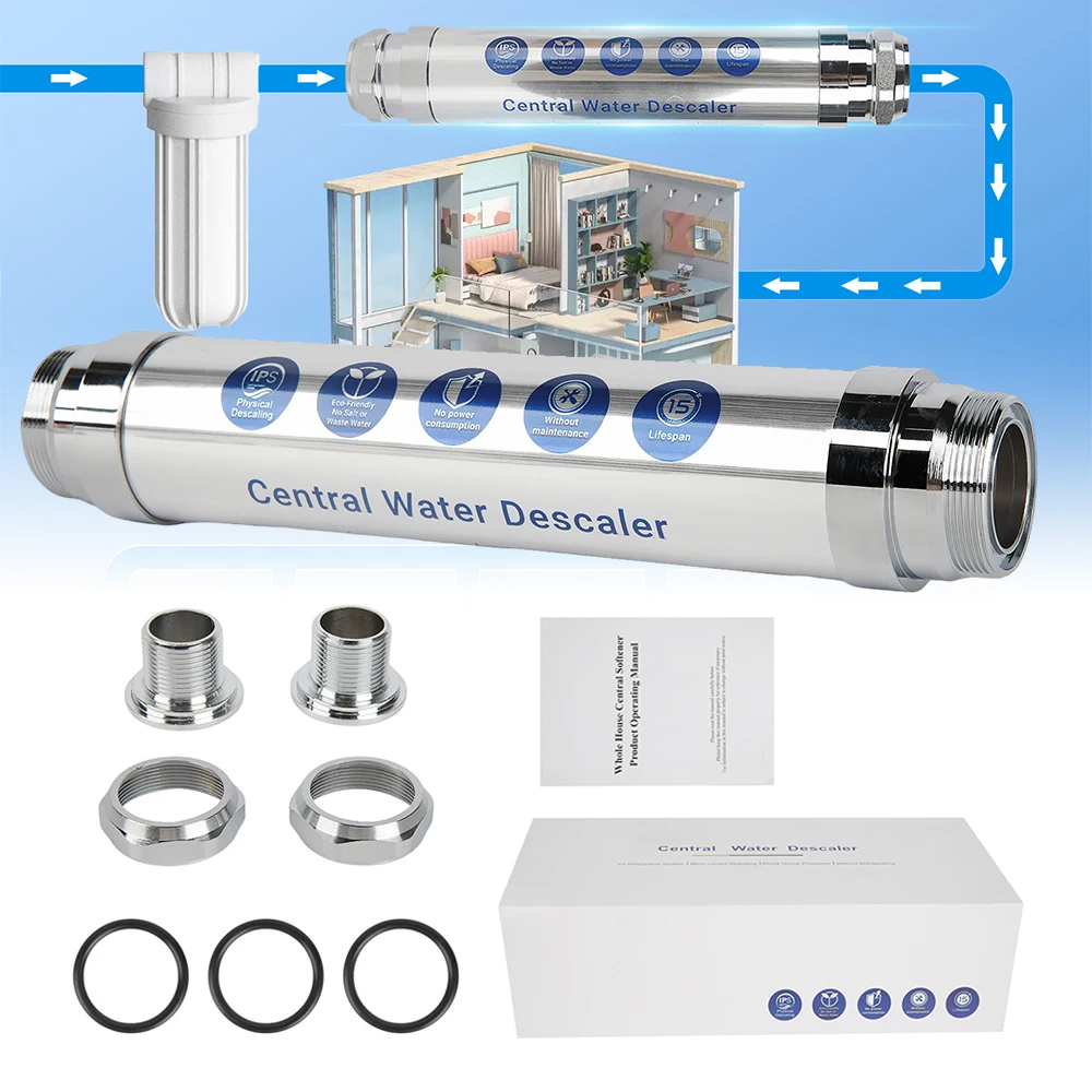 Sistema descalcificador de agua en línea LPS para toda la casa con inhibición de incrustaciones, sin energía externa, filtro purificador de agua DN20