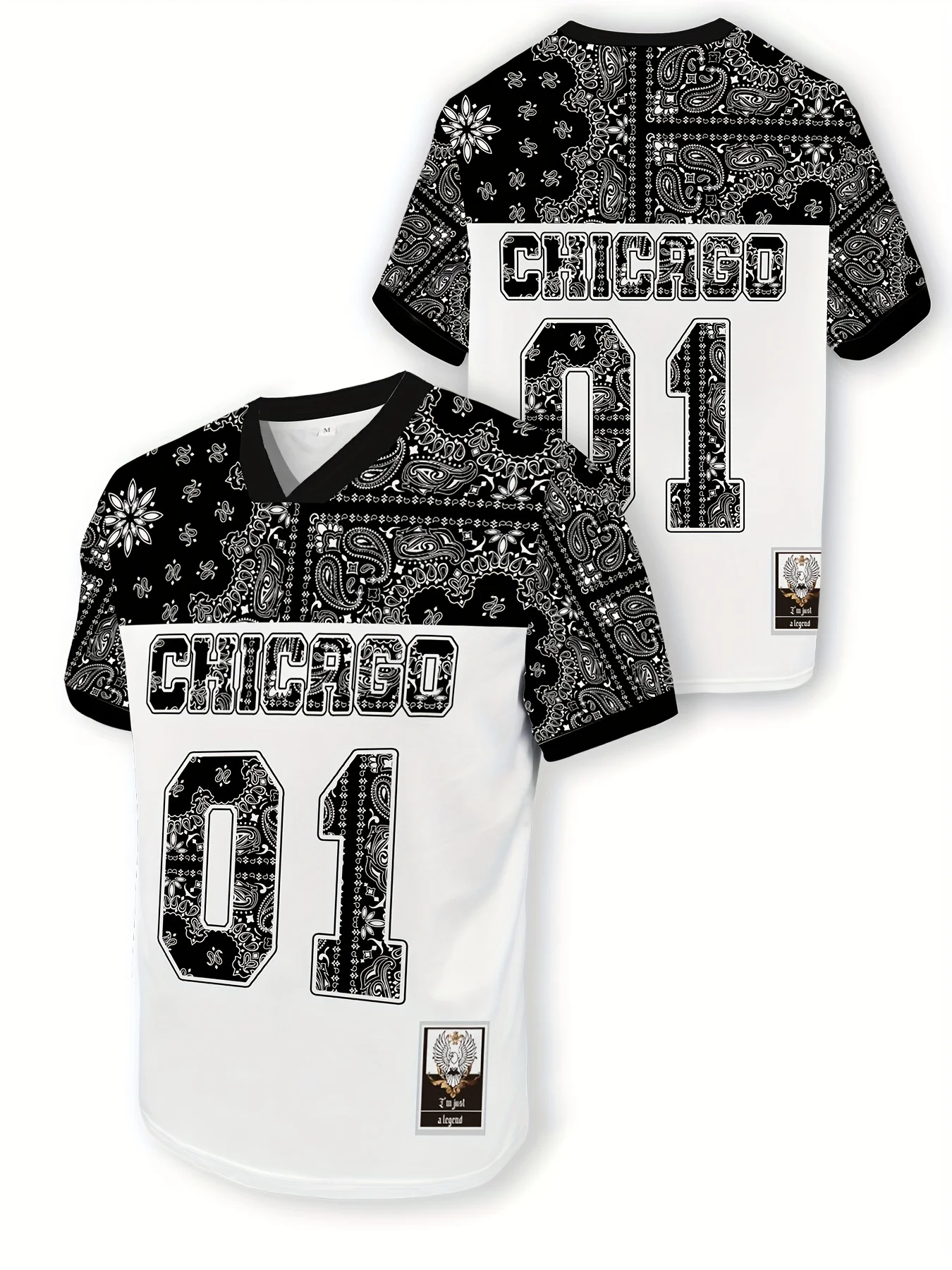 

Chicago-Patterned Men's Baseball Round-Neck Short-Sleeved T-Shirt Fashionable Regular T-Shirt Top Spring and Summer Vacation