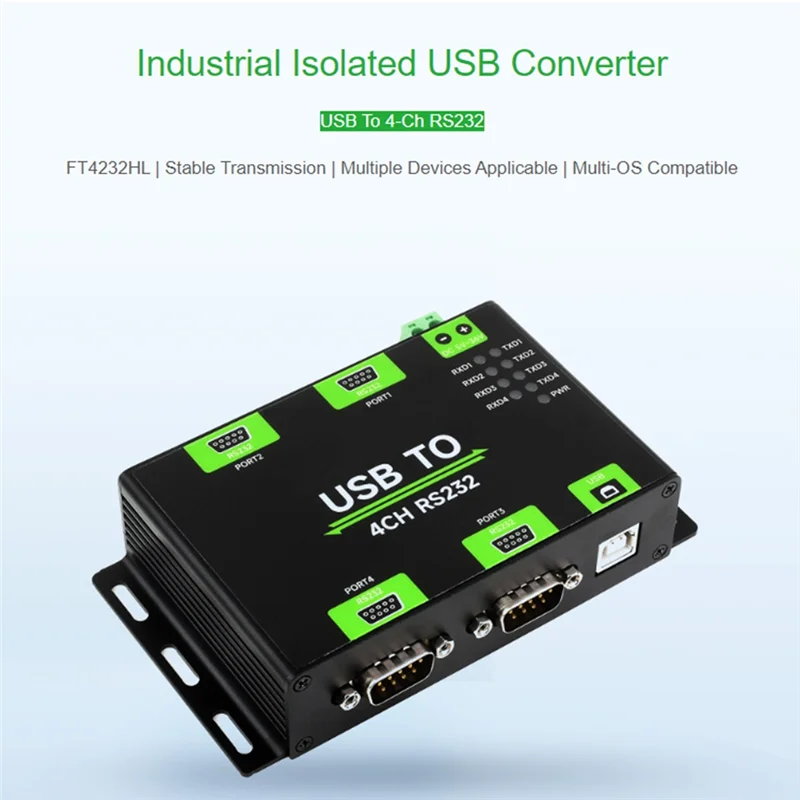 A47F-محول USB معزول صناعي إلى 4CH RS232 USB إلى محول مسلسل FT4232HL رقاقة الرياح/لينكس/أندرويد، RS232