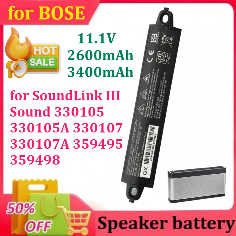 New 11.1V 2600mAh/3400mAh Replacement Battery for BOSE SoundLink III Sound 330105 330105A 330107 330107A 359495 359498