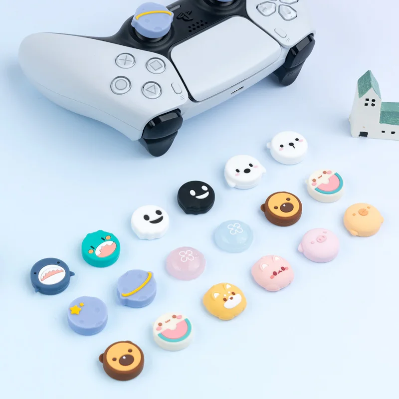 Zwierzęta silikonowy uchwyt na kciuki czapka Joystick etui na Sony PS5 PS4 PS3 Xbox One/360 Slim seria X/S przełącznik Pro Protector Case