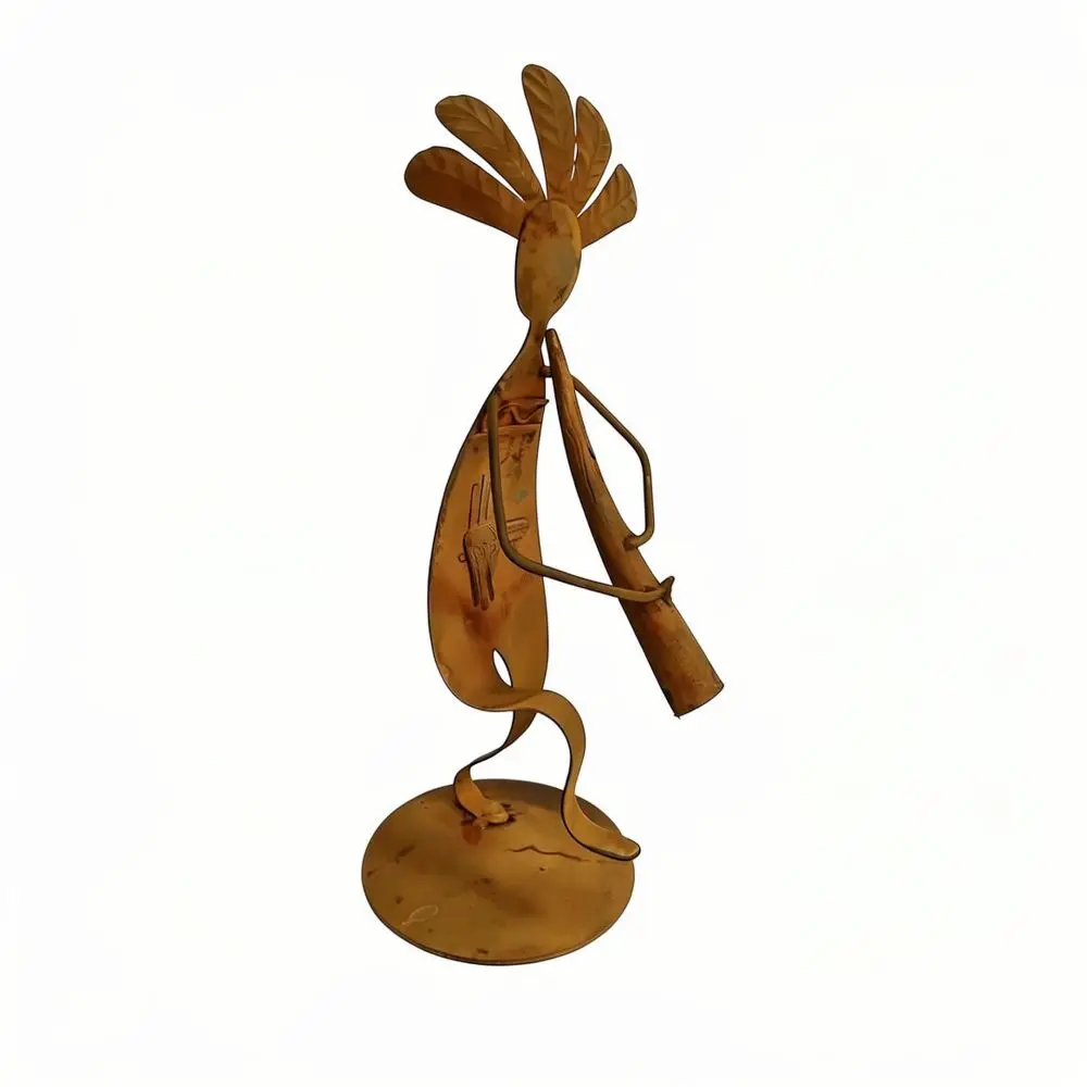 Creative Abstract Metal Statue Native Indian Musician Craft Retro Rust Style Ornament For Office Desktop Living Room Decor