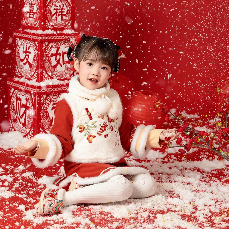 هانفو فستان شتوي للفتيات الصغيرات ، خرافية فائقة ، بدلة أطفال عتيقة ، على الطراز الصيني ، بدلة تانغ ، ملابس العام الجديد للأطفال