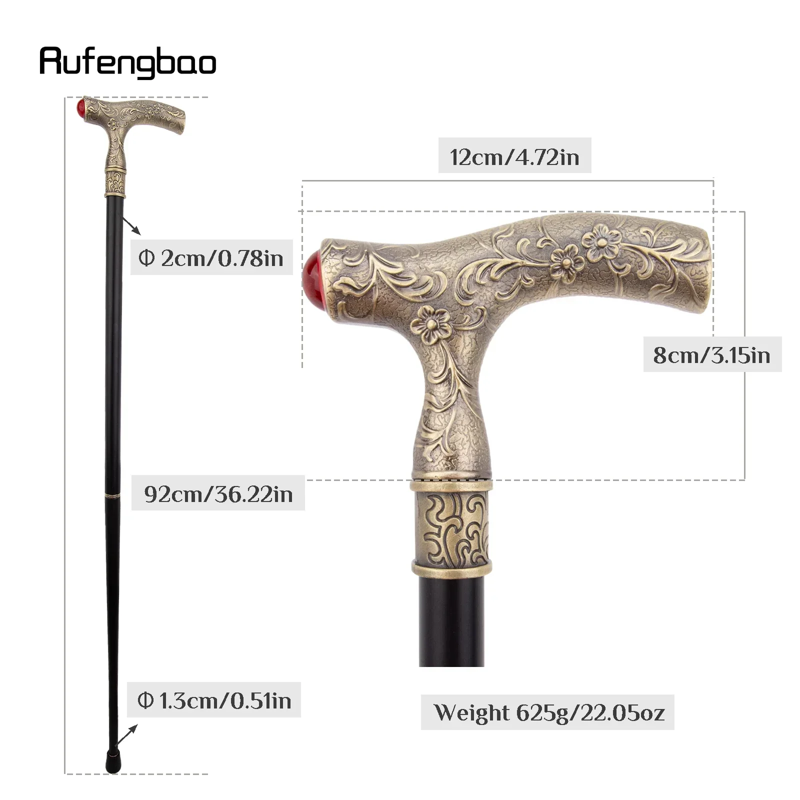 Rode Diamant Koperen Bloem Bal Mode Stok Decoratieve Stok Cospaly Vintage Party Modieuze Wandelstok Crosier 92cm