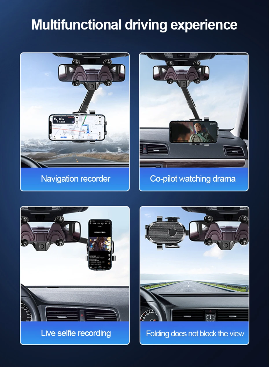 SEAMETAL Innenraum Auto Rückspiegel Telefon Halter Universal Handy Halterung Clips 360 Grad Drehbar Für GPS Navigation – Detail 12