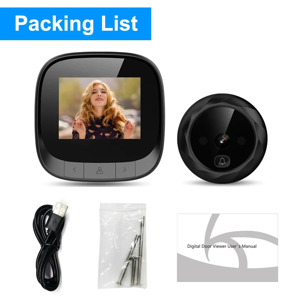 كاميرا فيديو ثقب الباب الذكية من Anjielosmart مقاس 2.4 بوصة مزودة بكاميرا مراقبة داخلية للأماكن الخارجية والرؤية الليلية بالأشعة تحت الحمراء لحماية الشقة