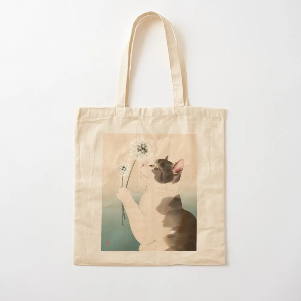 Cat Making Wish with Dandelions Tote Bag canvas tote Beach bag Big bag women Shopper