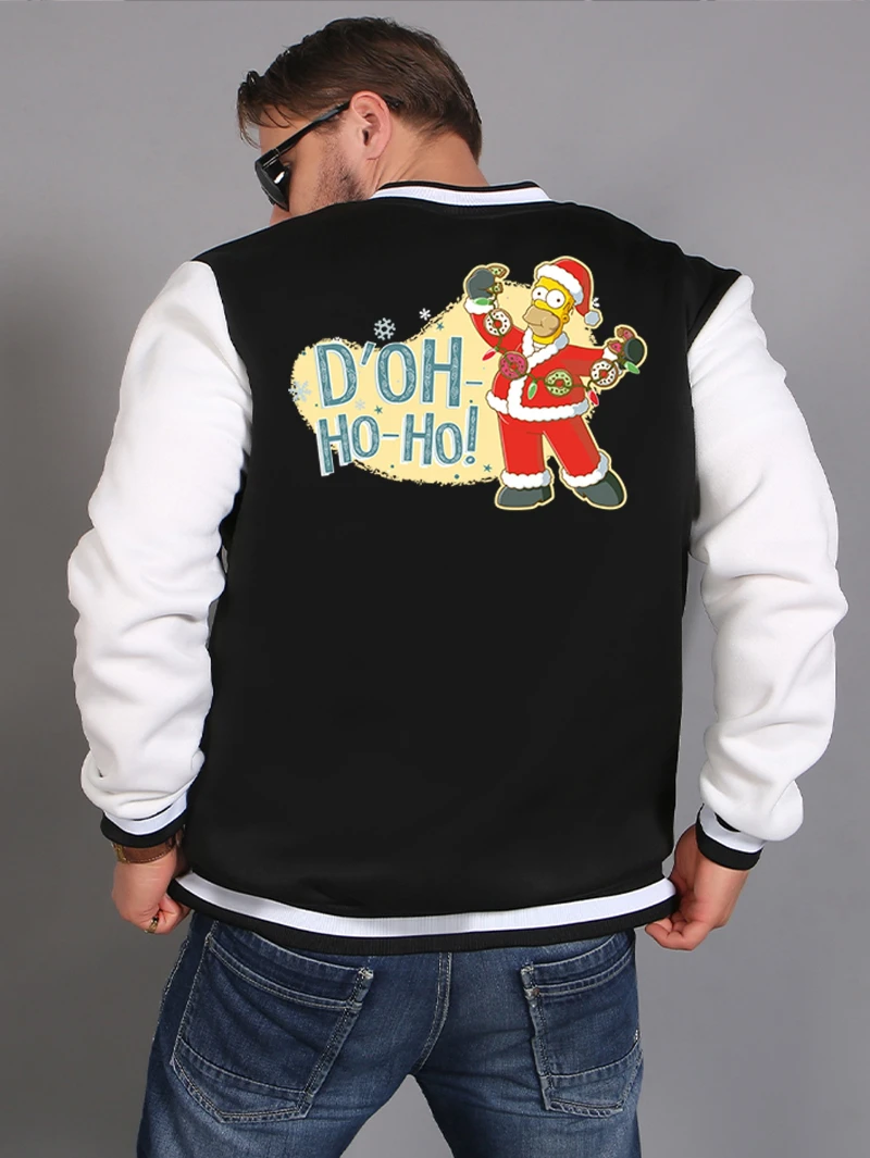 

Мужская бейсбольная куртка The Simpsons с принтом и текстом D'OH-HO-HO! Мужская повседневная бейсбольная куртка с цветными блоками