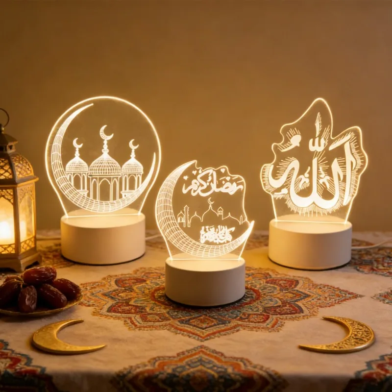 Eid Mubarak USB Operated 3D LED Night Light 2026 Eid Party Holiday Decoration Table Ornament Muslim Ramadan Decoration for Home