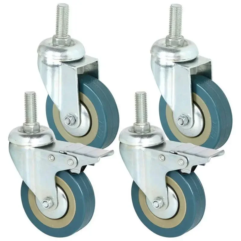 4pcs Heavy Duty Swivel Castor Wheels 75mm with Brake Durable Rolling Casters for Furniture Trolley Home And Office Use