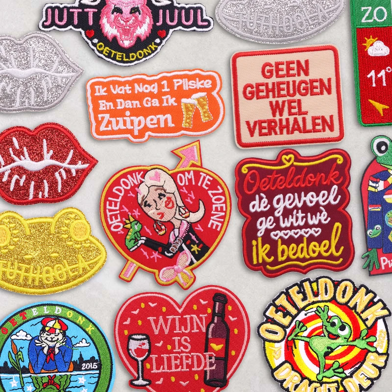 Oeteldonk Carnival Embroidery Patch Iron On Patch Lips Heart Wine Bottle Frog Design For Jeans Hat Bag Clothing DIY Decoration