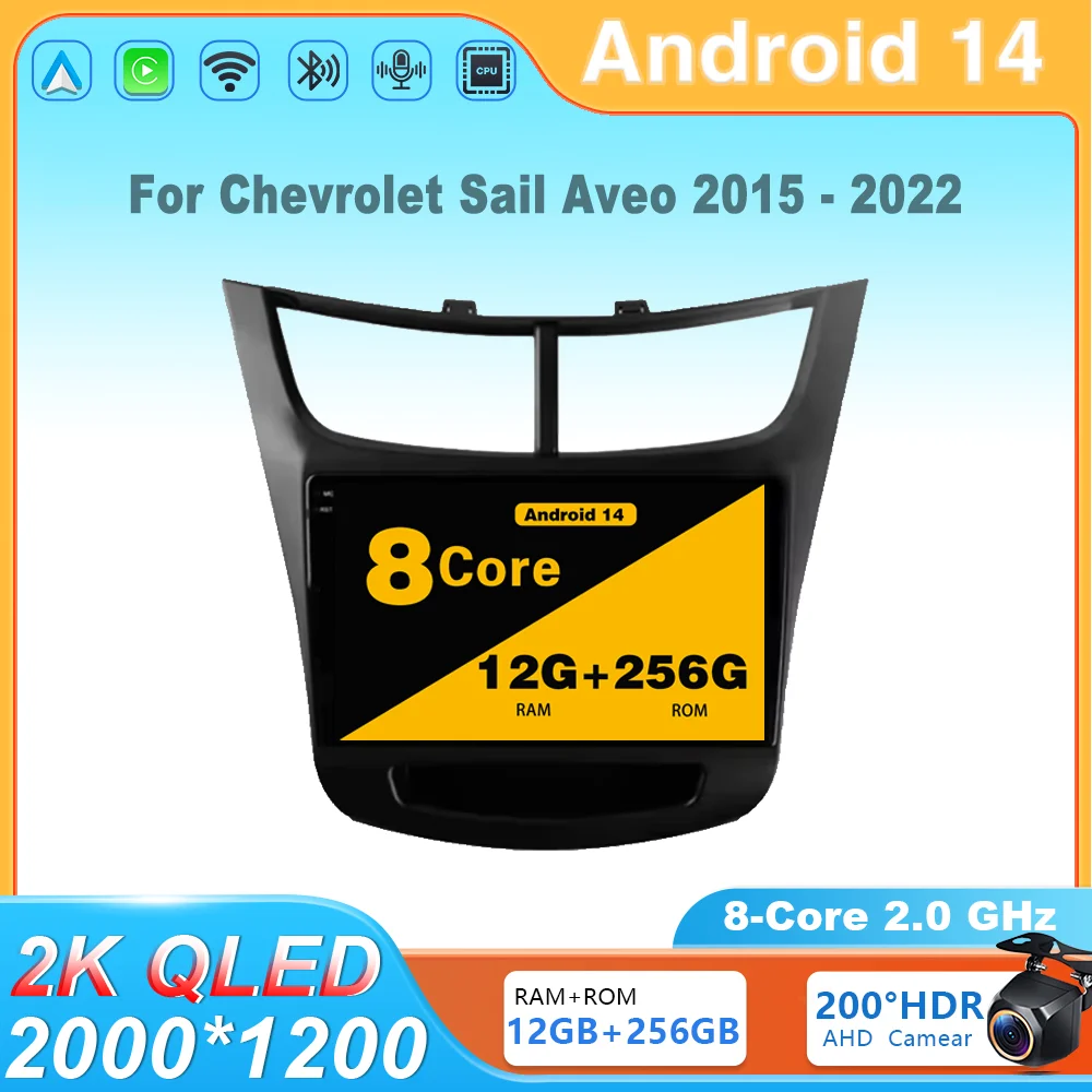 

Android 14 Car Radio Multimedia Video Player Navigation GPS Carplay Auto Stereo WIFI 4G DSP For Chevrolet Sail Aveo 2015 - 2022