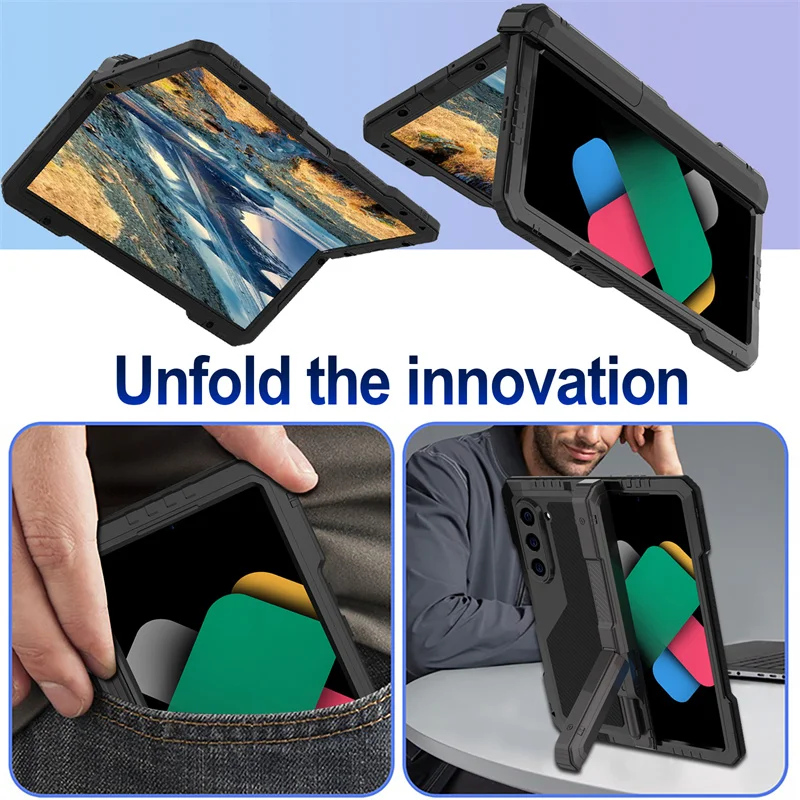 Shockproof Metal Inclusive Three Proof Stand Phone Case For Samsung Galaxy Z Fold 6 5G Hinge Pen Slot Silicone Protective Cover
