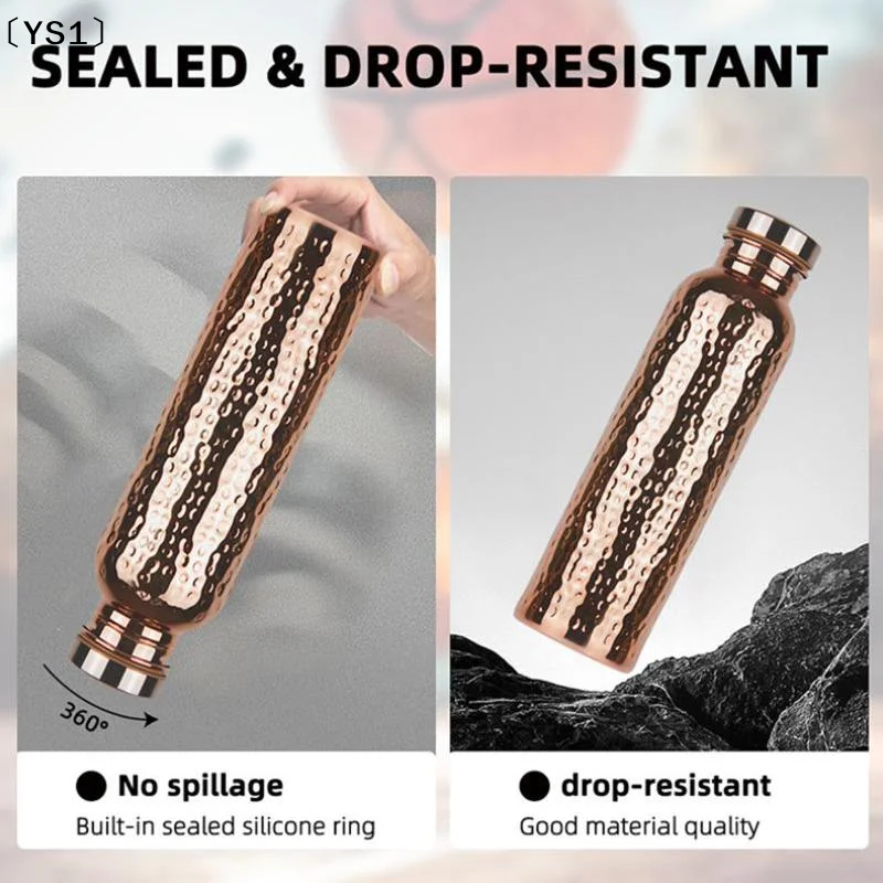 〔YS1〕800ML Electroplated Copper Water Bottle​ ​One-Click Open Lid​ Anti-Slip​ ​Hammer Pattern Bottle​ Sports Water Bottle