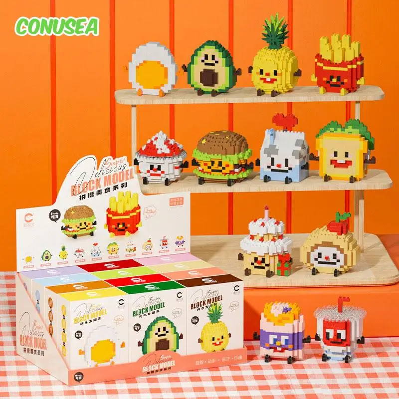 12Pcs/set Micro Building Blocks Mini Food Brick Charms Fruit Drink Avocado Pineapple Hamburger Diy Assemble Toy Christmas Gifts