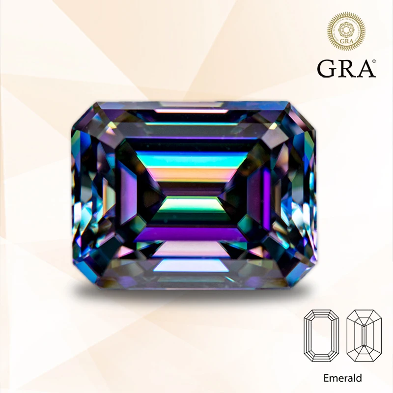 

Moissanite Rainbow Green Color Emerald Cut Gemstone Lab Grown Diamond Diy Charms Jewelry Making with GRA Certificate