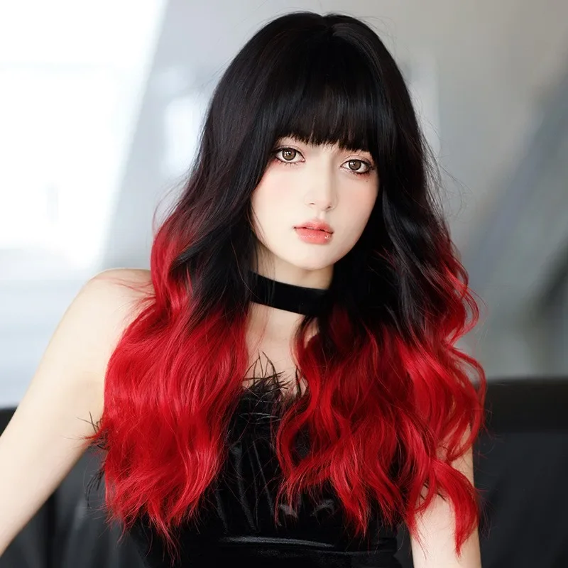 60cm Long Ombre Black Red Lolita Wig New Fashion Hair Synthetic Anime Halloween Party Cosplay Wig For Women