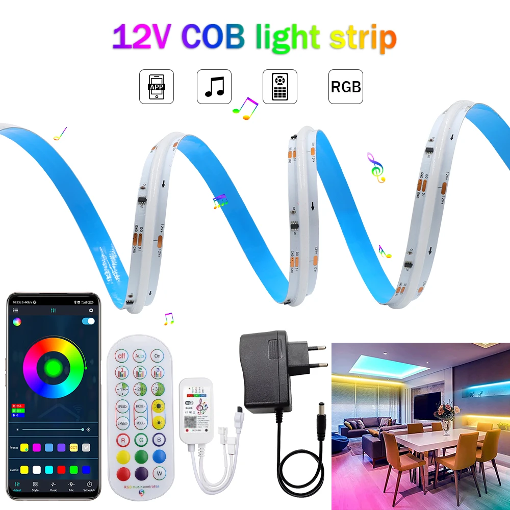 Bande Lumineuse Flexible à Haute Densité, WIFI, WS2811 COB, RVB, IC, Pixel Adressable, DC12V, 24V, 720LED/m, Repldocument, 12mm, FCOB