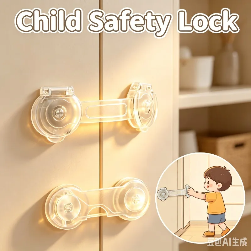 6PCS Refrigerator Safety Lock, with Rubber Drawer/Refrigerator Belt, Anti-Pinch and No Drill