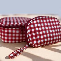 Oxford Cloth Red Plaid Makeup Bag Waterproof Large Capacity Toiletry Organizer Bag Multifunctional Nylon Cosmetic Bag Travel