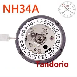 New Genuine 24 jewels Left Hand NH34 NH34A GMT Function Date Automatic Mechanical Watch Movement High Accuracy 9 o'clock Crown