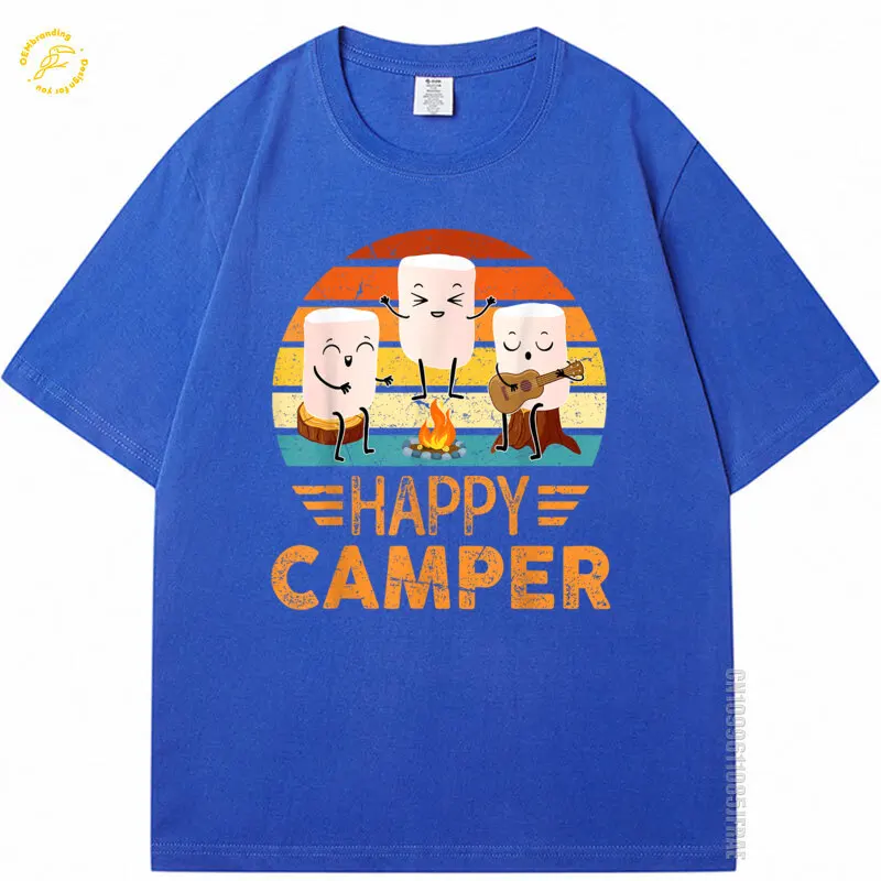 

Happy Camper Group Playing Guitar Campfire Men Oversized T Shirt Cotton Candy Candyfloss TShirt Luxury Brand Men's T-Shirts