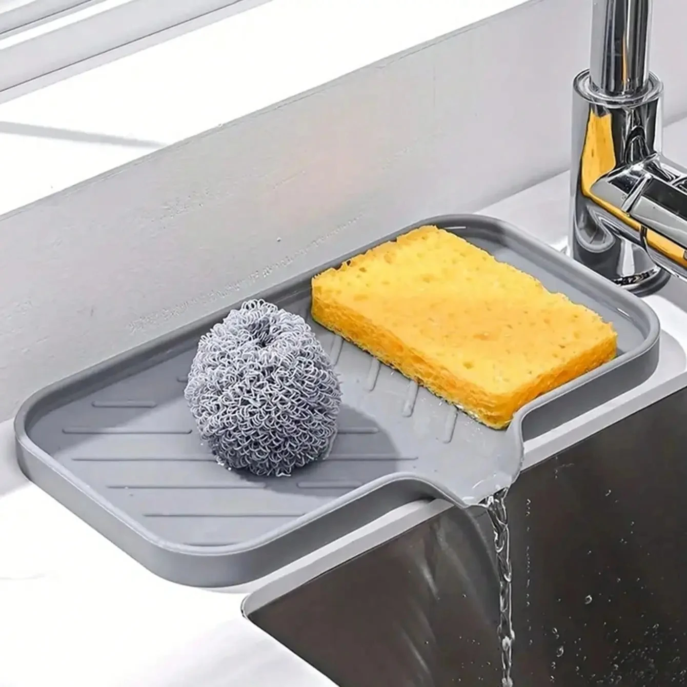 1/2Pcs Silicone Sink Storage Tray, Drain Design Sponge Soap Holder image 3