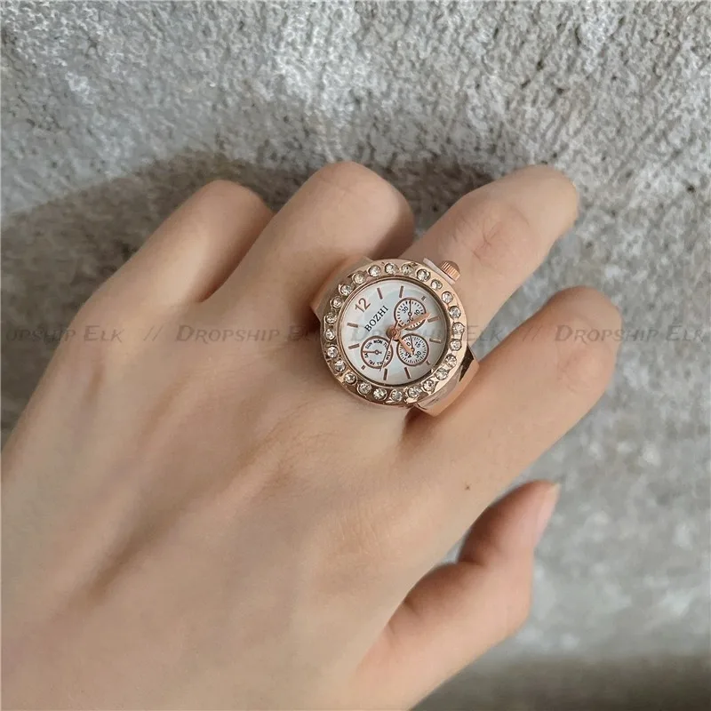 

Креативные часы в форме часов, кольца, механизм, кварцевые стразы, декор, часы, кольцо на палец, мини-эластичный ремешок в стиле панк, кольцо, ювелирное изделие, подарок