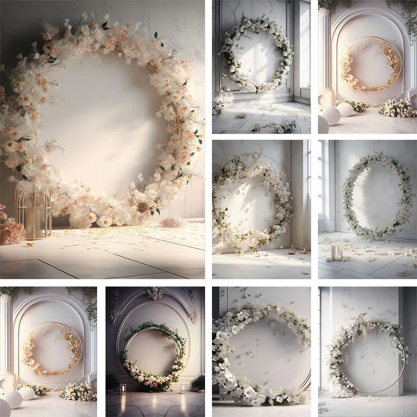 

Mehofond Photography Background White Indoor Floral Rings Adult Birthday Wedding Maternity Portrait Decor Backdrop Photo Studio