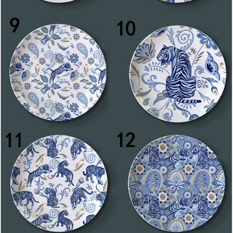 

Chinoiserie Animal Vintage Blue and White Pottery Decorative Hanging Plate Ceramic Household Dragon Tiger Cabinet Doorway Plate