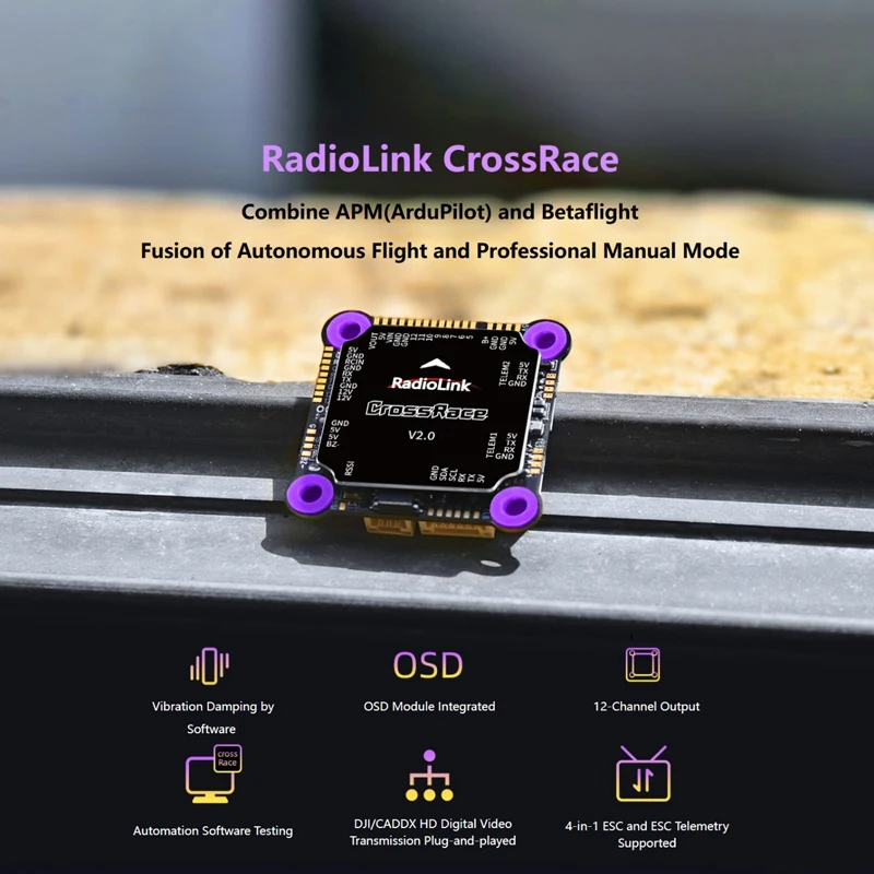 RadioLink CrossRace Flight Controller OSD-Modul Integrierter 12-in-1-Regler und ESC-Telemetrie unterstützt für RC-Drohnen-Bootsauto