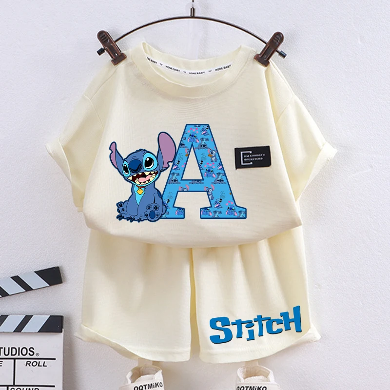 New Stitch Kids T-Shirts Shorts Set Kawaii  Disney Cartoon Graphic T Shirts Boys Girl Casual Sportswear 2024 Baby Summer Clothes