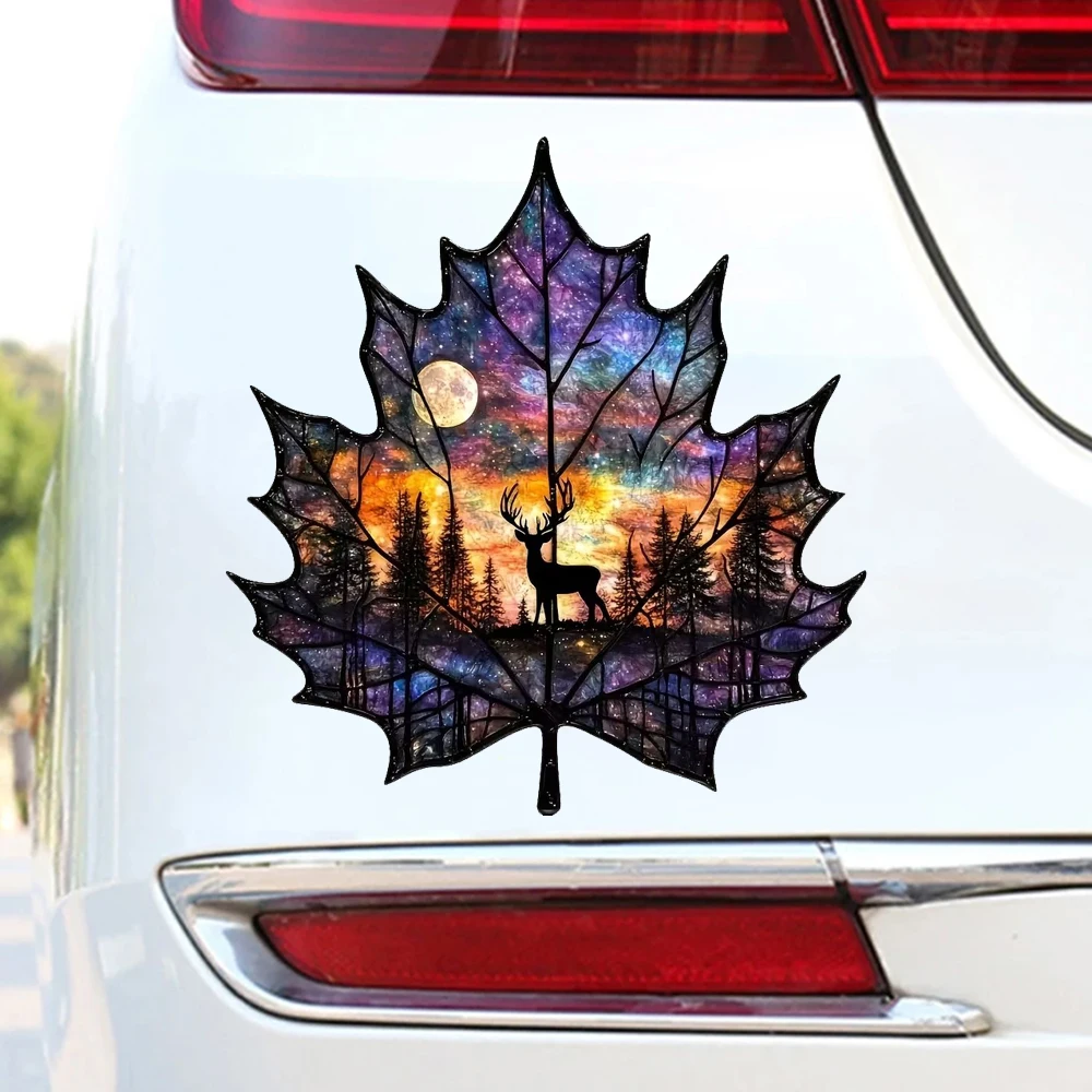 Magic Leaf Deer Starry Night Mountain Range Decals, 15x15cm Waterproof Stickers for Car, Laptop, Wall and Glass Surface